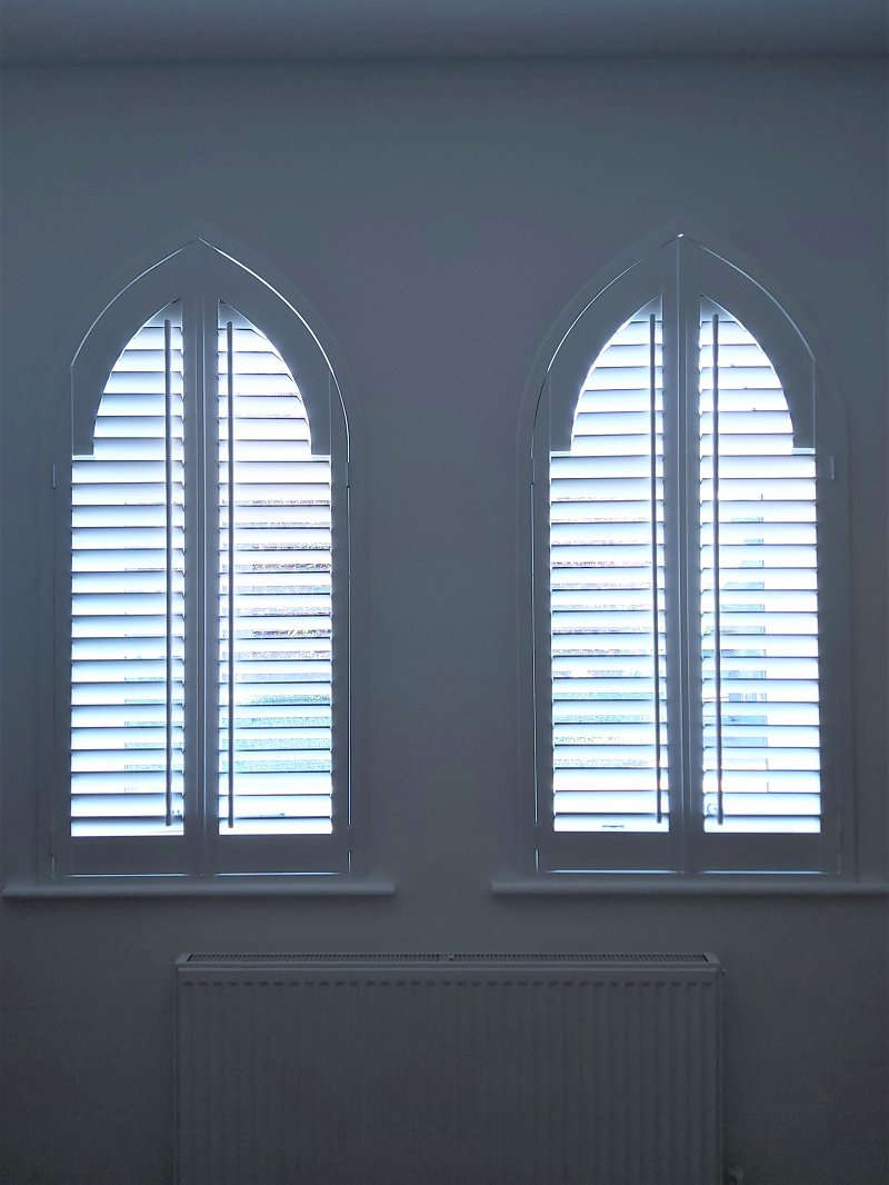 Hardwood shutters for unusual shapes